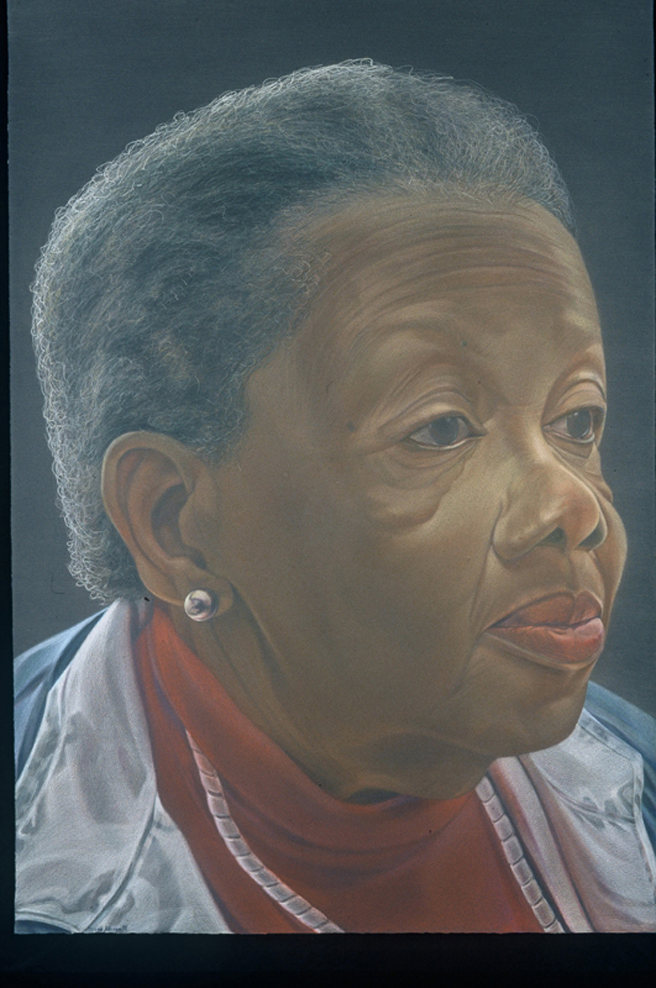 Mom at 75, color pencil on black paper