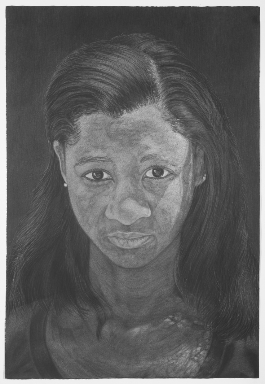 Rebecca at 19, gray color pencil on black paper