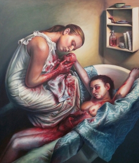 Jennifer Niswonger-Morris, Maternal Instinct, 2016, oil and acrylic on canvas, 60" x 51"