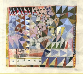 Mary Gordon, Crazy Quilt, 2017, mixed media and collage on handmade paper, 12 x 12"