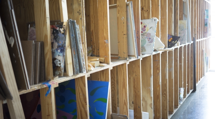 Students work sits in cubbies