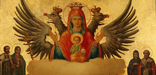 Icon of the Mother of God of the Sign with saints, detail, 1875, Tempera on a wooden panel