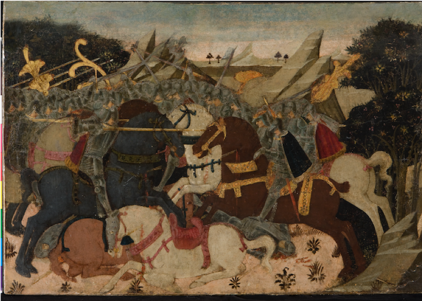 Workshop of Apollonio di Giovanni and restorer of the 19th century,Battle Scene, ca. 1450, Tempera on wood panel, 45 x 62 x 4 cm, Museo Stibbert, Firenze, 298