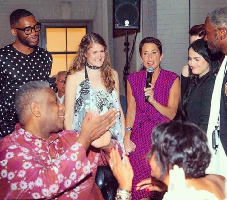 The late Vogue editor Andre Leon Talley (seated at left) with Susan Sherman and members of the inaugural class of the Saint Louis Fashion Fund’s Incubator Program, in 2017.