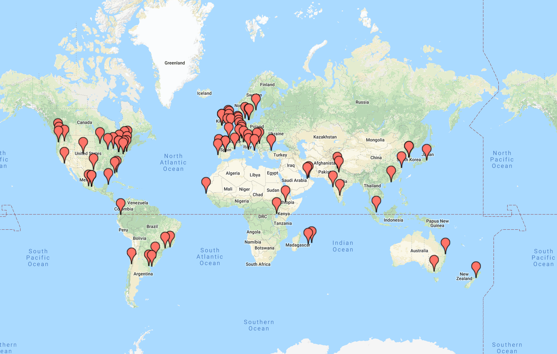 Processing Community Day worldwide map.