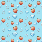 Banner Image with Peaches, Diamonds, and Rings Emojis on Turquoise Background.