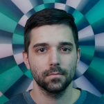 man with beard on geometric background