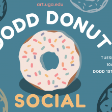 Dodd Donut Social Flyer. Donut graphic on blue backdrop.