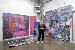 Image of Hong Hong standing in her studio. Beverly, MA. 2024. Photo by Mel Taing, courtesy of Boston Art Review.