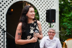  Ally Smith speaking at the Atlanta pop-up exhibition 'Exit Ahead' at Whitespace gallery last week. Photo by Sidney Chansamone.