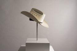 Lauren O'Connor Korb, White Hat (Floor model), Cowboy hat, stainless steel, components 22x14x15, 2019, Photographed by Stephanie Sutton