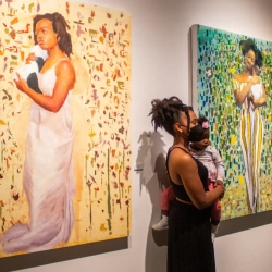 Oil on canvas paintings by Amari Mitnaul. The Lamar Dodd School hosted its second Bachelor of Fine Arts Exit Exhibition at the University of Georgia on April 23, 2022. (Photo/Sidney Chansamone, @sid.chansa)