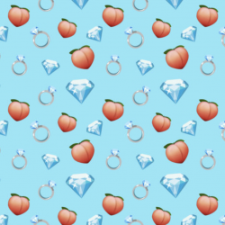Banner Image with Peaches, Diamonds, and Rings Emojis on Turquoise Background.