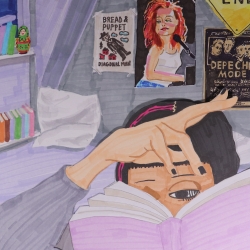 Jennifer Levonian, digital still from Speed Reader, 2024, cutout animation, music: Corey Marc Fogel, total run time 4:25 min, courtesy and copyright the artist.