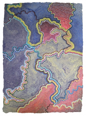 512, 2020, acrylic and pigmented cotton pulp on handmade paper, 22 1/4 x 31 inches.