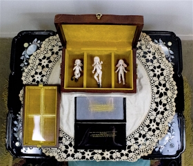 Yana Bondar, Book 1: I Don't Quite Remember Anymore, 2018, book set in wooden box with porcelain figures, display is 16" x 24", box 11" x 7" x 4"