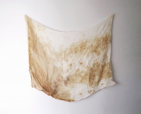 Catherine Chang, (Your) Love Infused, 2018, naturally dyed with roses on silk organza, 47” x 46”
