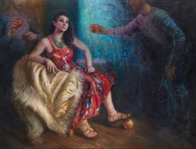 "Her Judgement of Paris", 2019, oil on canvas, 50 x 38".