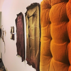 Katharine Miele, Alleviated Artifact, 2018, upholstery, furniture foam, dried food, etc, Installation dimensions vary
