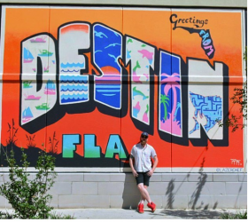 Taylor Shaw, Greetings from Destin, 2017, paint and spray paint, 15' x 20'