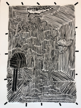 "WTF" 2019, Ink on Mylar, 24x36 