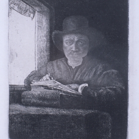 John Stockton de Martelly (American, 1903 – 1979), “Rembrandt at a Window,” 1929. Etching. Georgia Museum of Art, University of Georgia; The Mullis Collection, Gift of Carl and Marian Mullis in honor of their son Carl W. Mullis, IV, class of ’01 GMOA. 2001.93