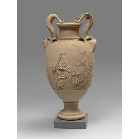 Claude Michel, called Clodion (1738-1814), Vase avec décor de cinq femmes faisant un sacrifice (Vase with Five Women Making a Sacrifice), 1766. Terracotta, 38.6 cm. Paris, Musée du Louvre