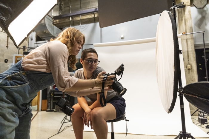 Lamar Dodd photography students in assistant professor Marni Shindelman’s “Constructed Image” class attend a creative studio lighting workshop hosted by the UGA Marketing & Communications photo staff. (Chamberlain Smith/UGA)