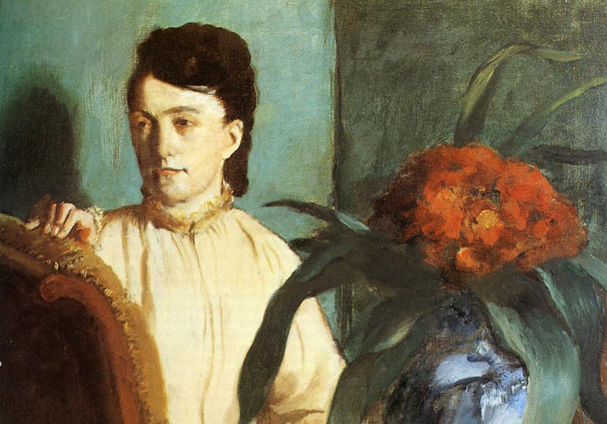 Detail, Degas, Portrait of Estelle Musson Balfour Degas, 1872