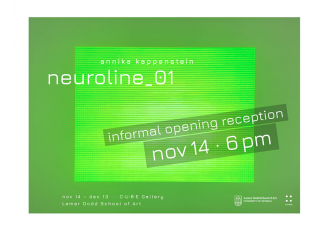 Promotional banner for "neuroline_01". White text on lime green backdrop with thin lines embedded within larger sage green sqiare.