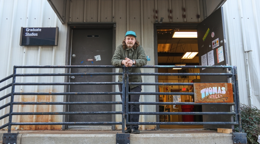 Mickey Oscar Boyd at Thomas Street Art Complex, 2023. Photograph courtesy of Sidney Chansamone.