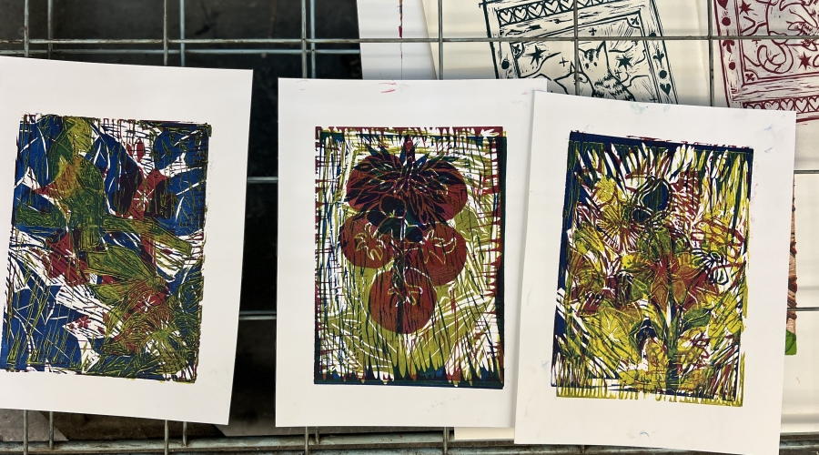 Prints made by participants in the 2024 UGA Summer Art Camp.