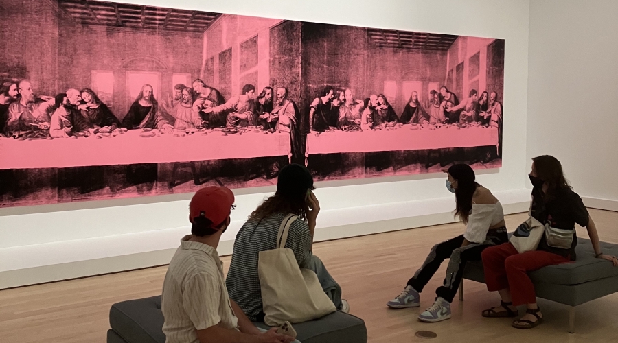 Students viewing Warhol piece in museum