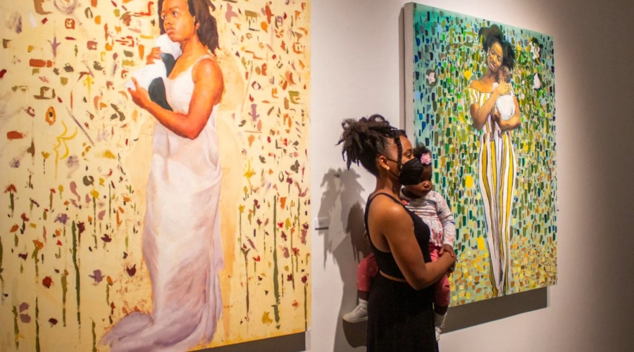 Oil on canvas paintings by Amari Mitnaul. The Lamar Dodd School hosted its second Bachelor of Fine Arts Exit Exhibition at the University of Georgia on April 23, 2022. (Photo/Sidney Chansamone, @sid.chansa)