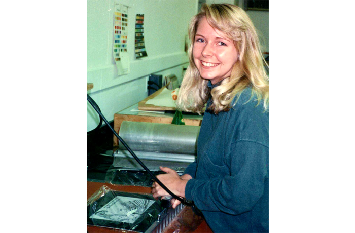 Layton works on her senior portfolio in 1990.