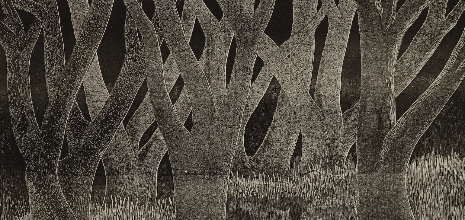 Julius Pommer (American, 1895 – 1945), “Ghost Trees,” 1938. Lithograph on paper. Georgia Museum of Art, University of Georgia; Transferred from the University of Georgia Library. GMOA 1969.2490.