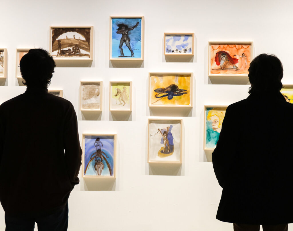 Visitors at the Athenaeum gallery viewing work in Kara Walker: Back of Hand during the opening reception for the exhibition on January 13, 2023.