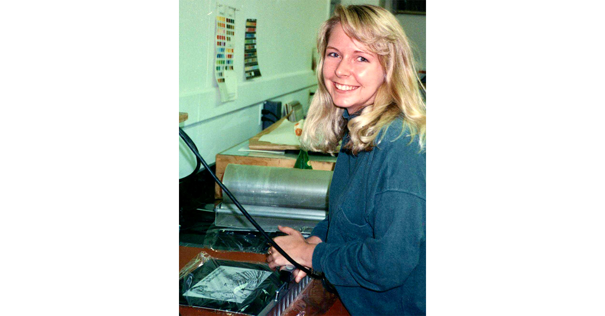 Layton works on her senior portfolio in 1990.