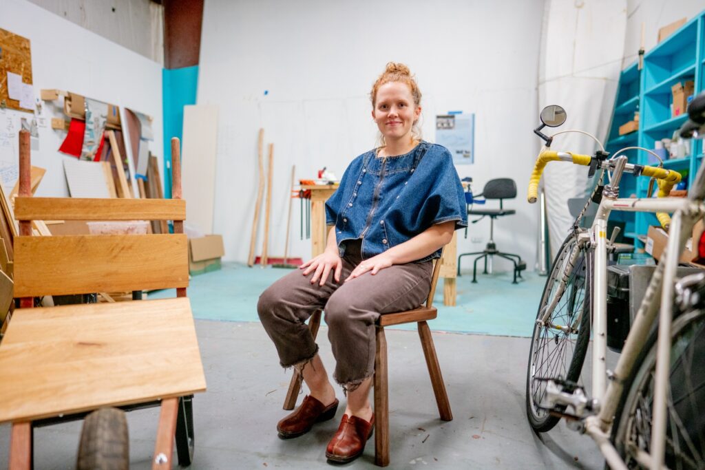MFA student Meredith Emery in her studio at Thomas Street Art Complex. 