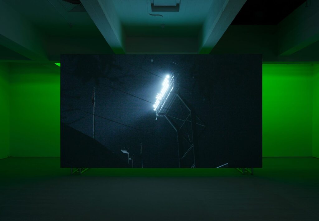 Paul Pfeiffer: Red Green Blue, installation view. Single-channel video with surround sound, 31 minutes 23 seconds. Courtesy Paula Cooper Gallery. Photo: Steven Probert. 