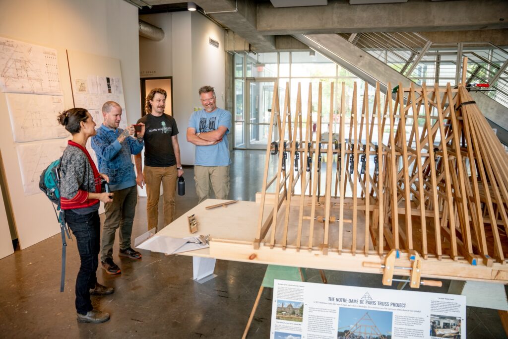Handshouse: Notre Dame Truss Project on display at the Lamar Dodd School of Art Main Building, October 2022. 