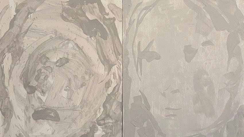 Mark Leibert, "Untitled (Diptych)" (2020) oil on board.