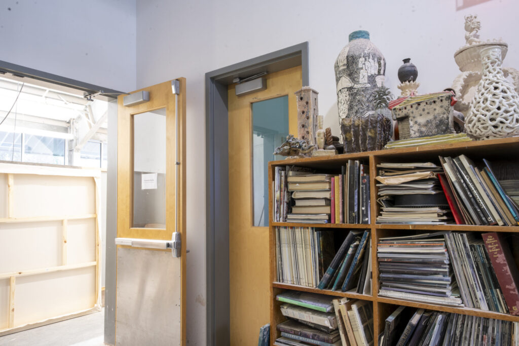 Bookshelf in the ceramics building.